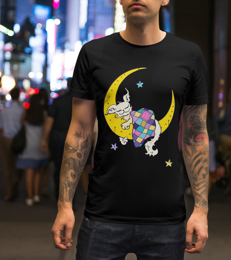 Dream On The Moon Cat Sleeping On Crescent Under Stars T-Shirt