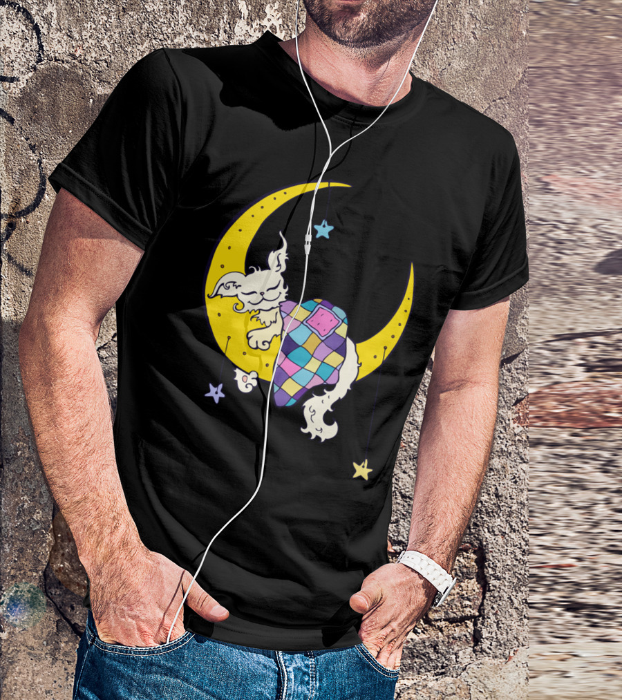 Dream On The Moon Cat Sleeping On Crescent Under Stars T-Shirt