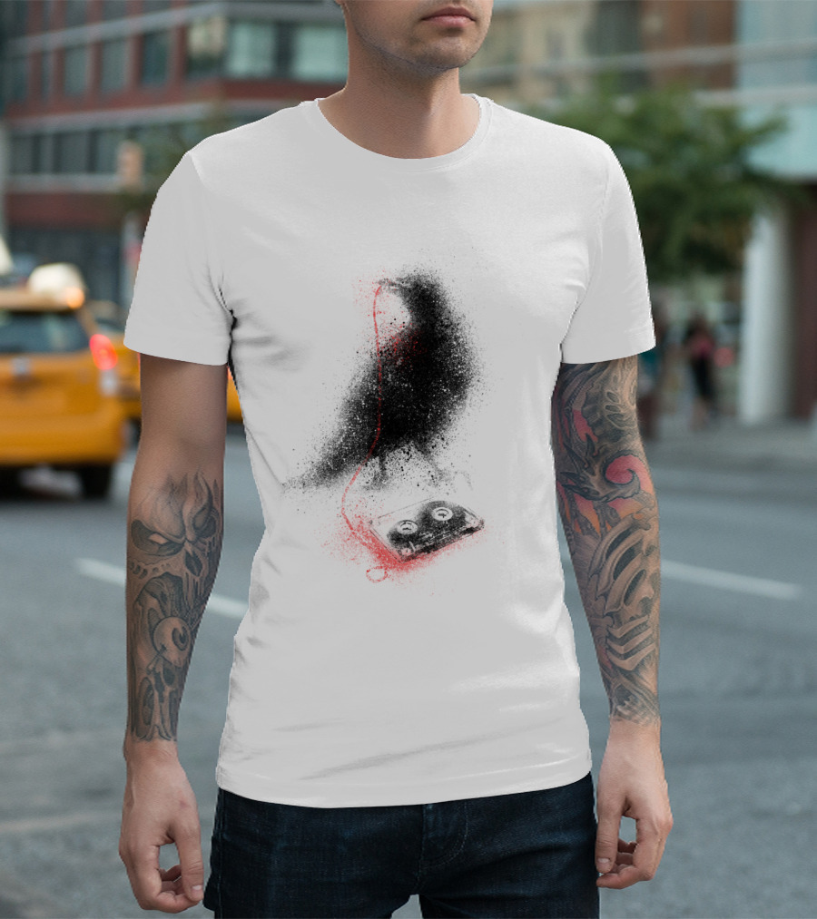 Dead Record Cassette Tape with Red Splatter and Audio Cable T-Shirt