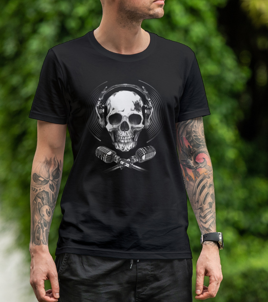 Dead Singers Society Skull With Headphones And Microphones T-Shirt