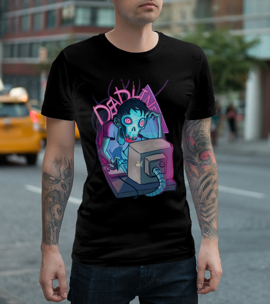Zombie Gamer Deadline Neon Computer Work Overload T-Shirt