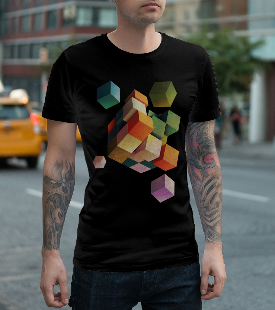 Deadly Box Geometric Cascade Multicolor Cubes T-Shirt