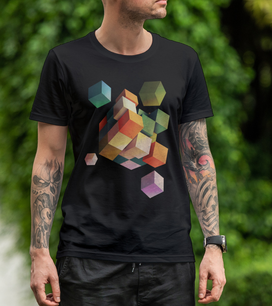 Deadly Box Geometric Cascade Multicolor Cubes T-Shirt