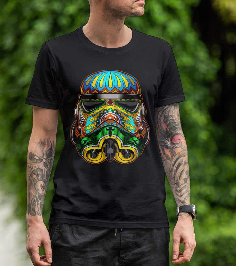 Festive Stormtrooper Sugar Skull Motif T-Shirt
