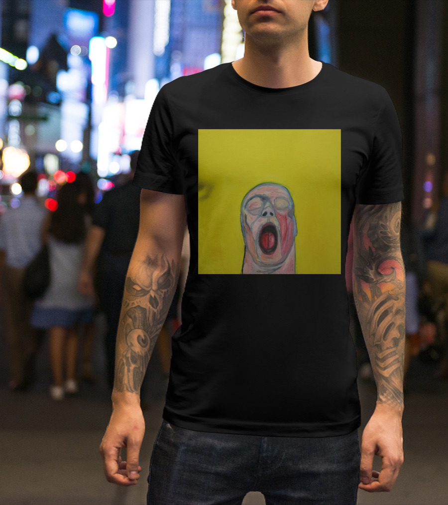 Yellow Scream Painting With Open-Mouthed Figure On Bright Background T-Shirt