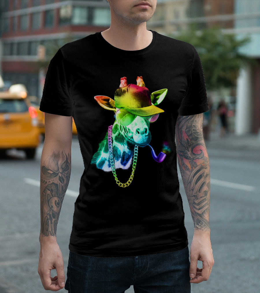 Giraffe Rainbow Hat Chain Pipe Cool Giraffe T-Shirt
