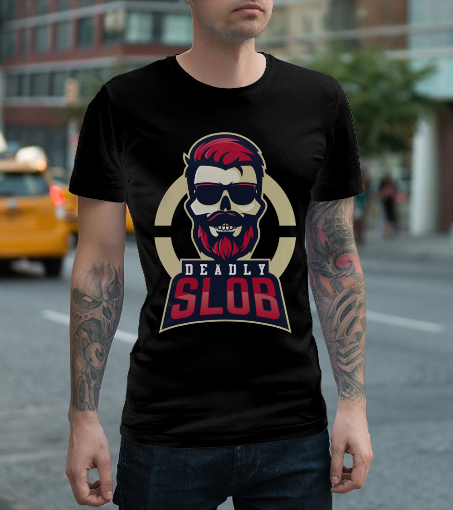 DeadlySlob Skull Emblem with Sunglasses and Beard T-Shirt