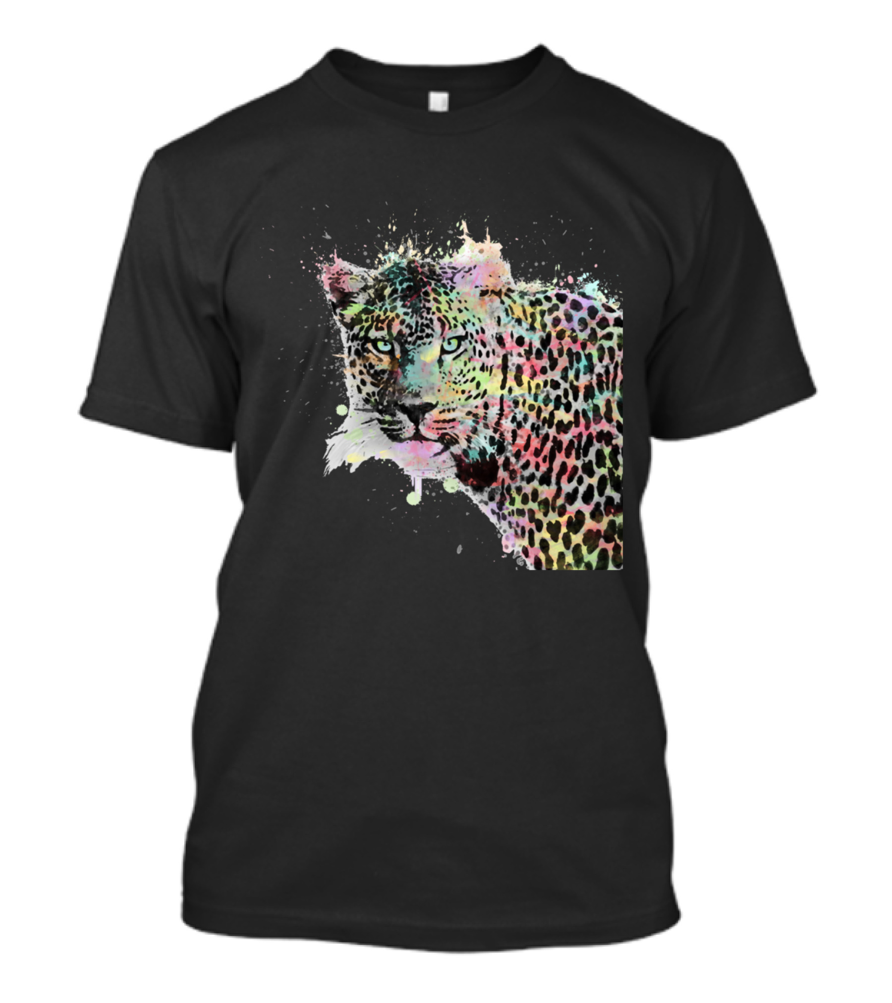 Cool Leopard Animal Watercolor Splatters Colorful Wildlife Expression T-Shirt