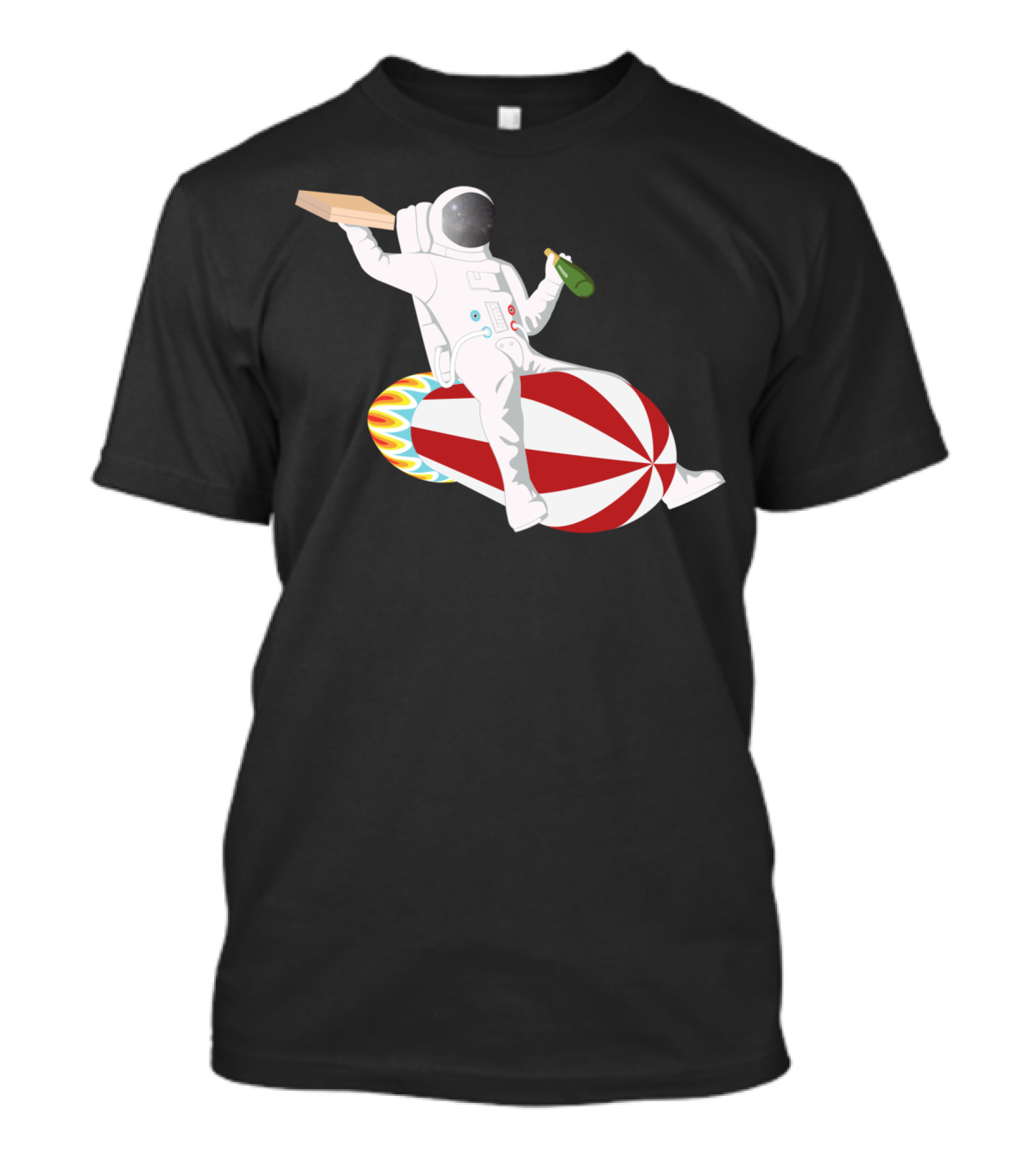 Astronaut Riding Rocket With Pizza And Champagne T-Shirt
