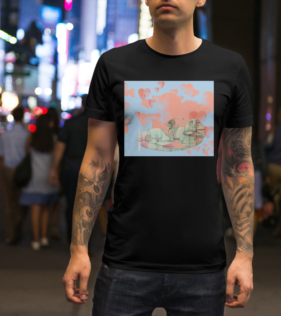 The Old Pilot And Plane With Heart Clouds In The Sky T-Shirt
