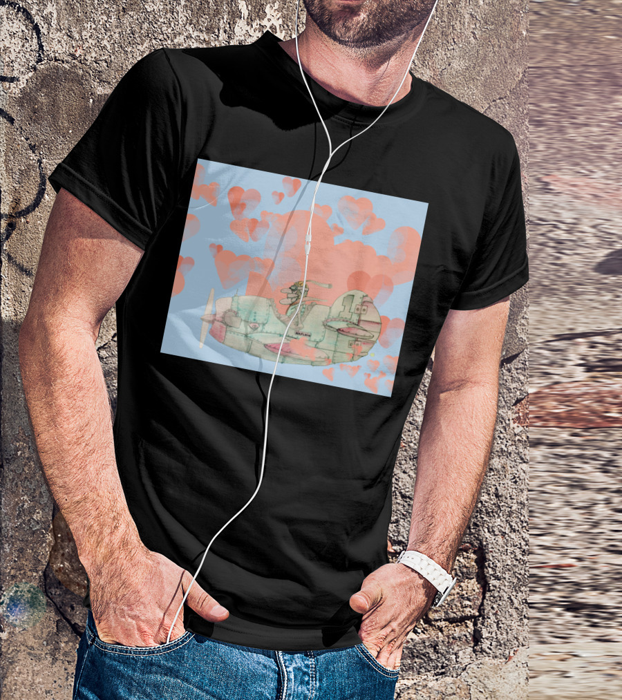 The Old Pilot And Plane With Heart Clouds In The Sky T-Shirt