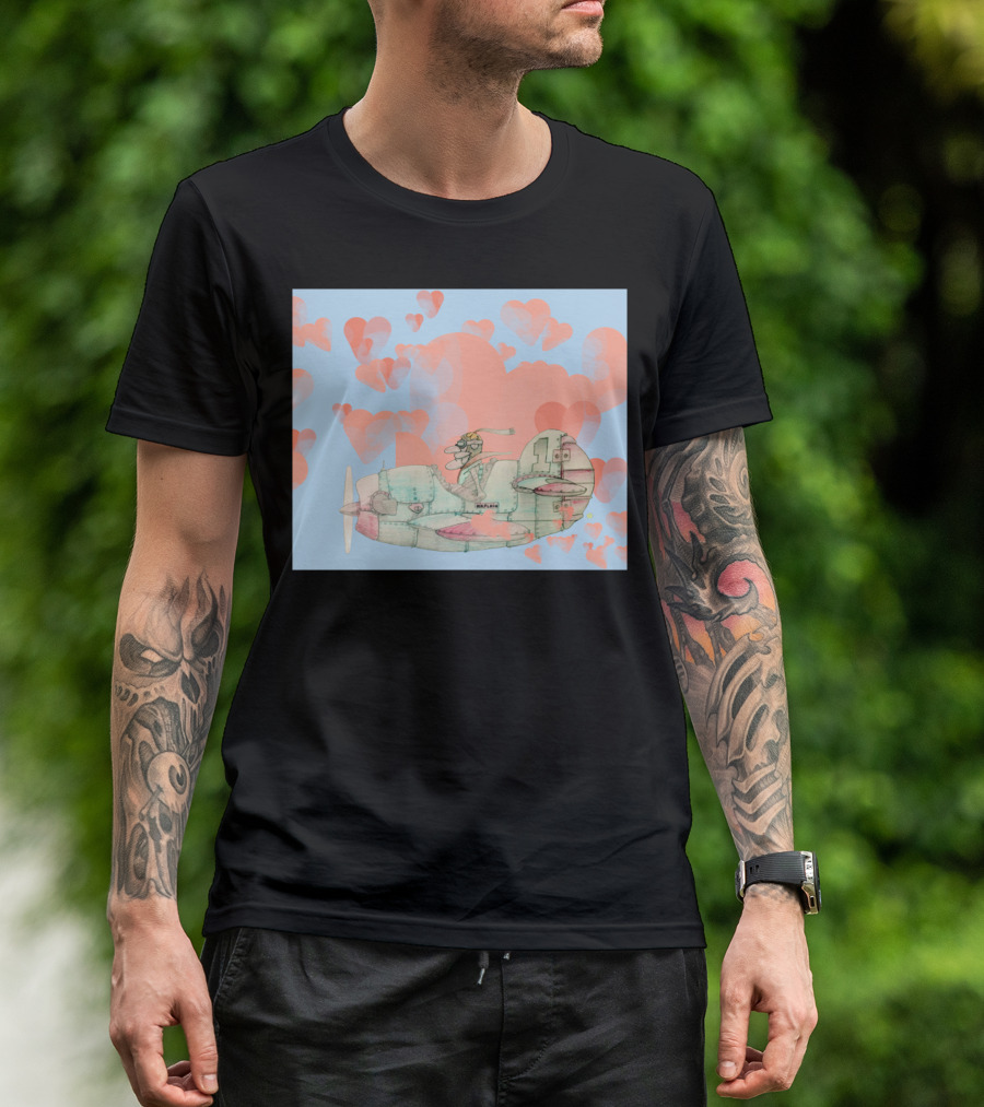 The Old Pilot And Plane With Heart Clouds In The Sky T-Shirt