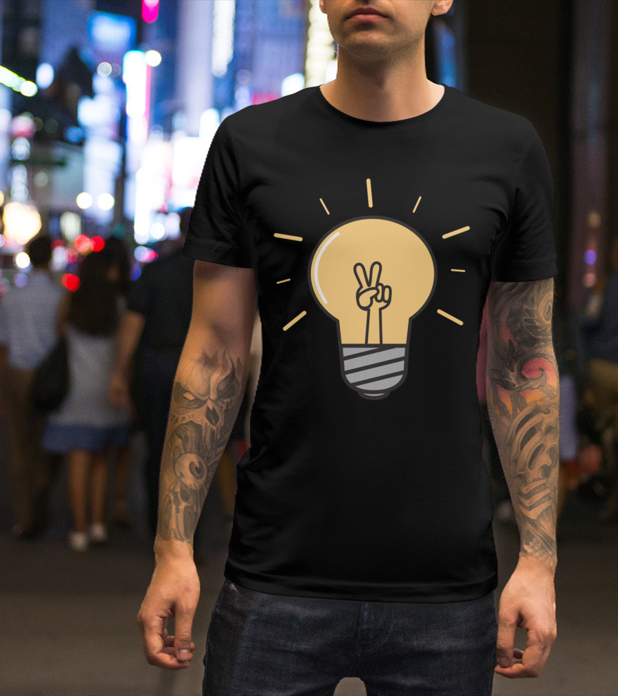 Cool Lightbulb Peace Sign Icon With Hand Gesture T-Shirt