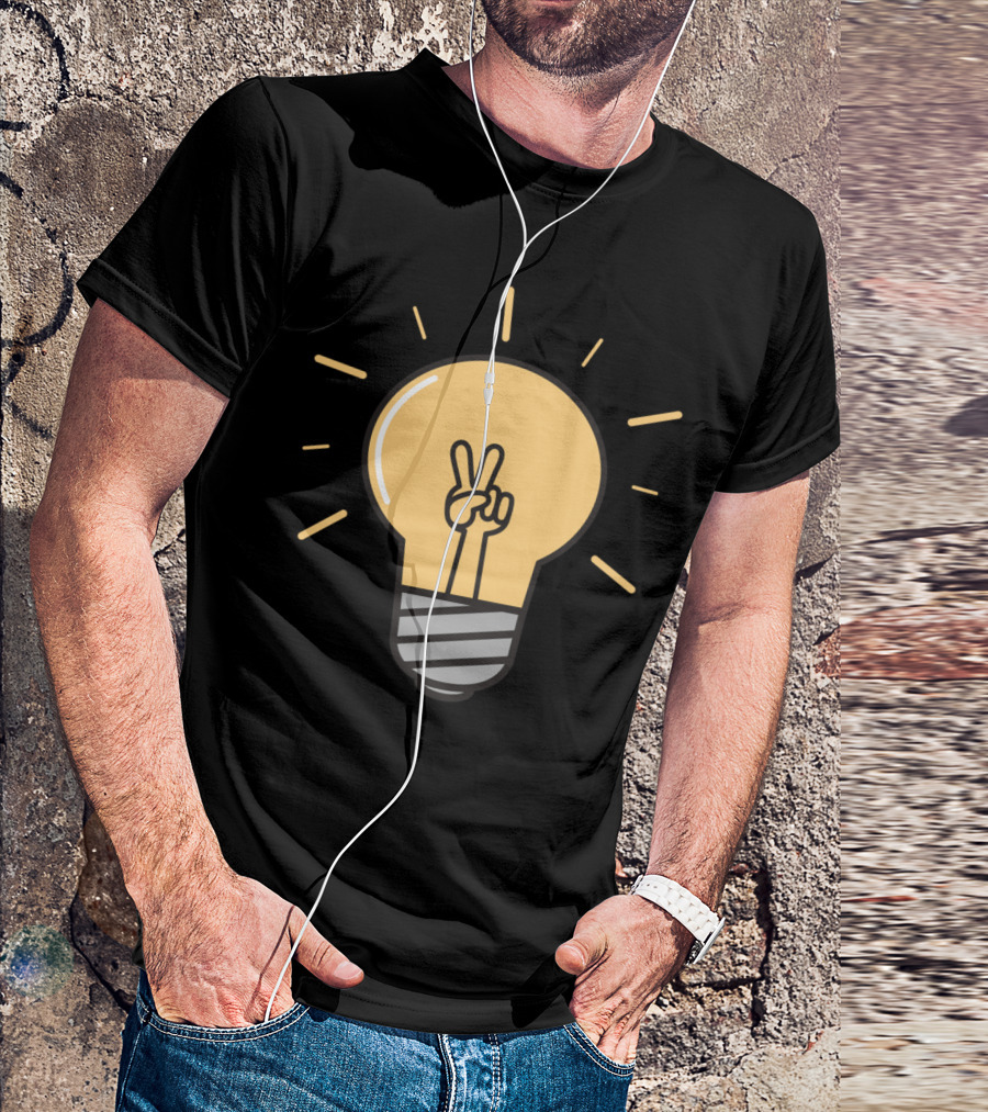 Cool Lightbulb Peace Sign Icon With Hand Gesture T-Shirt