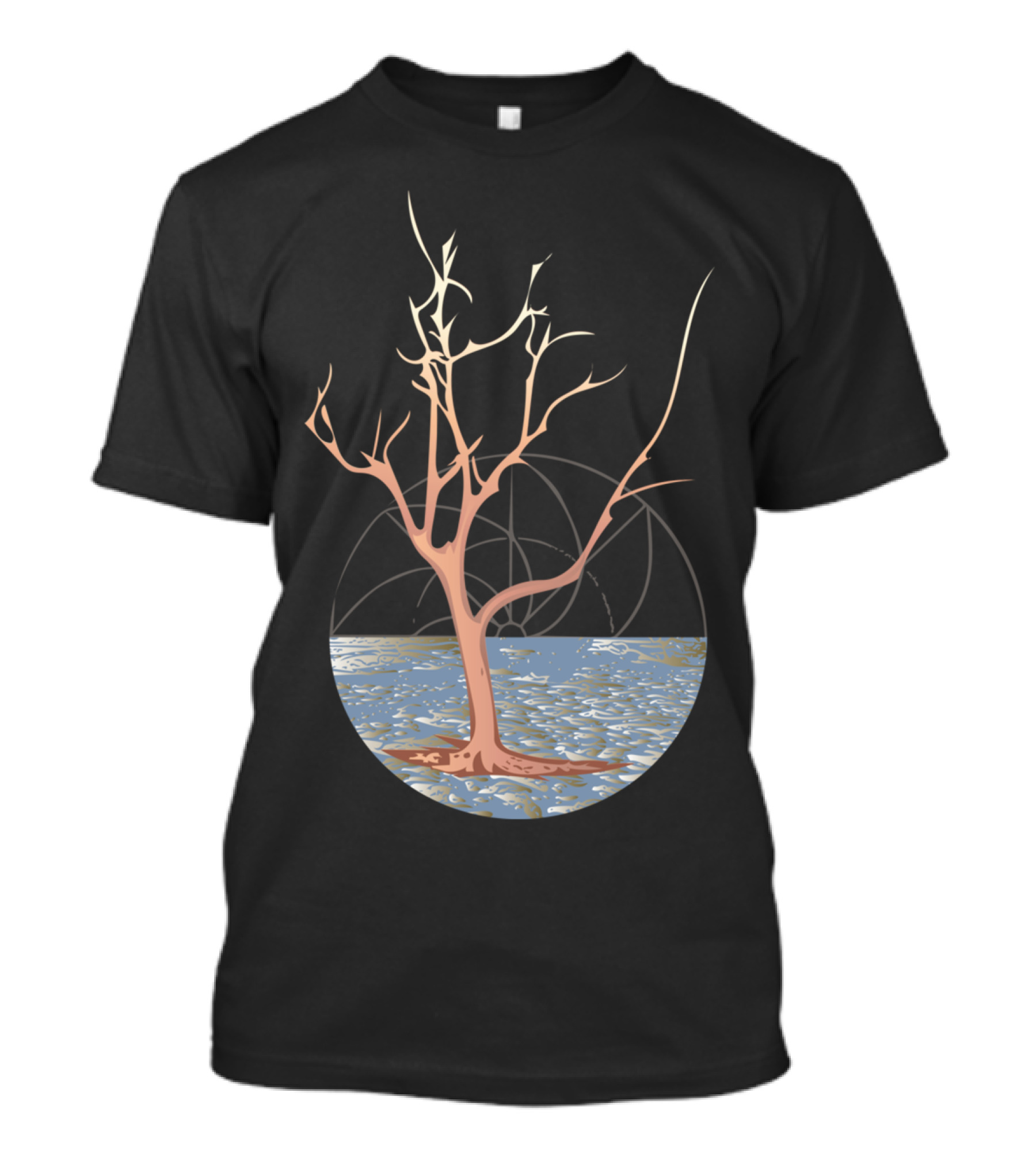 Drifting Tree In Water With Geometric Background T-Shirt