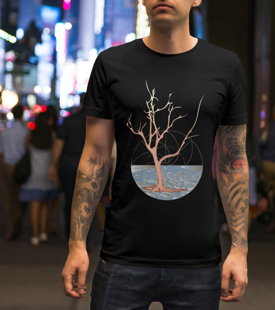 Drifting Tree In Water With Geometric Background T-Shirt