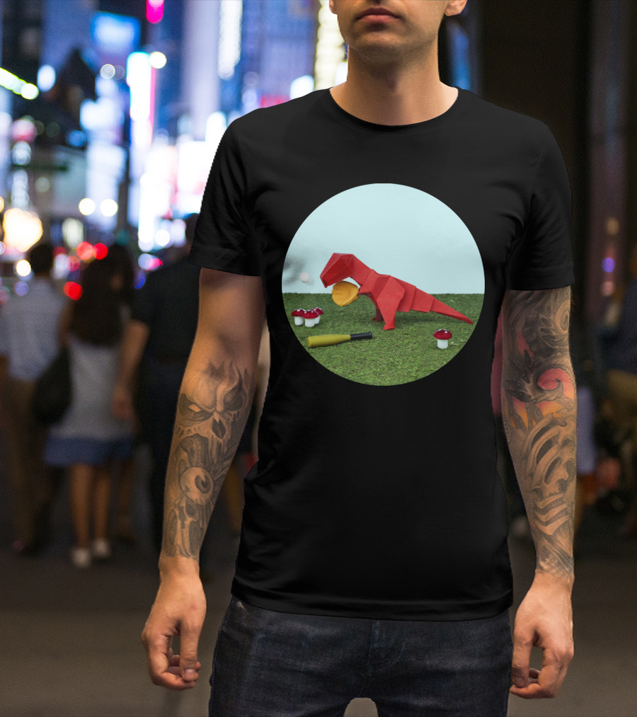 Yes Rex Can Dinosaur With Baseball Bat And Mushrooms T-Shirt