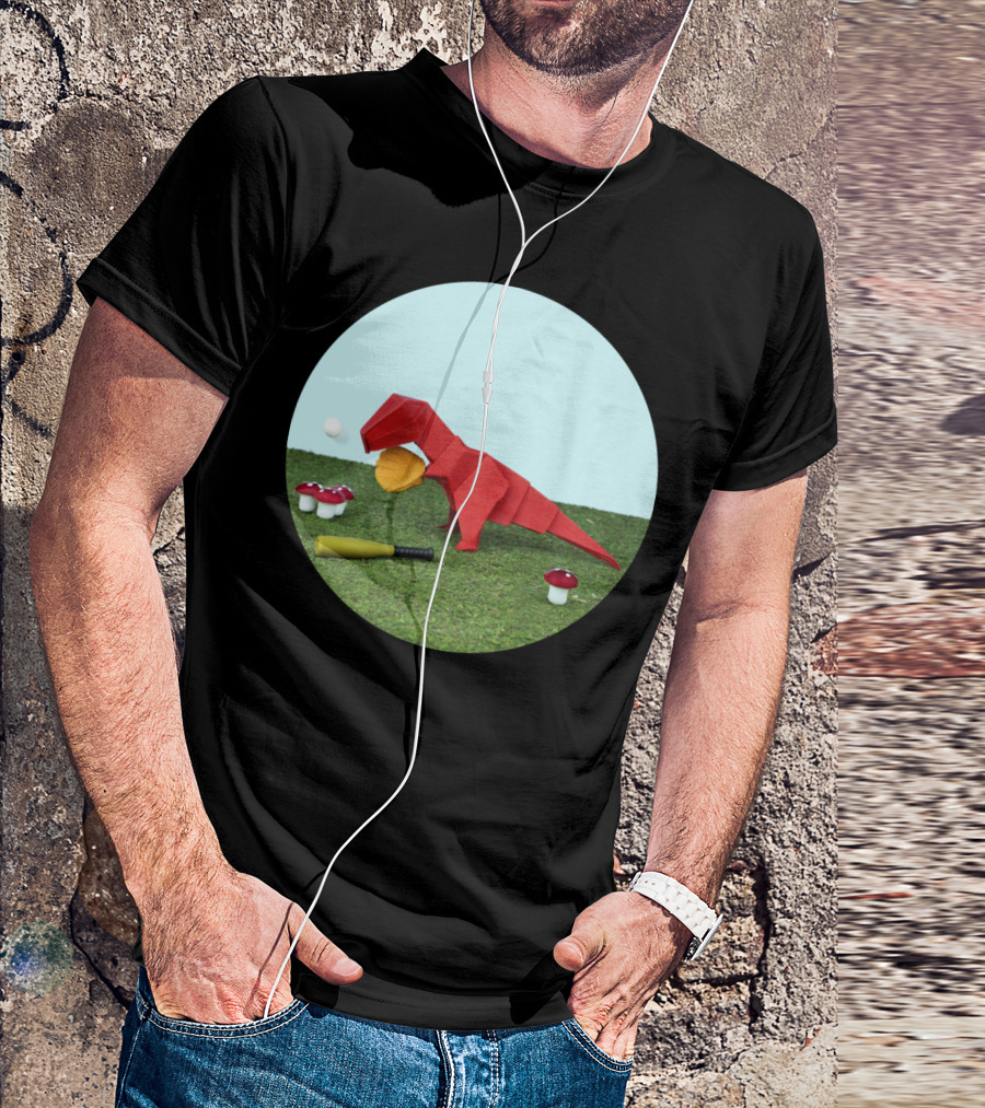Yes Rex Can Dinosaur With Baseball Bat And Mushrooms T-Shirt
