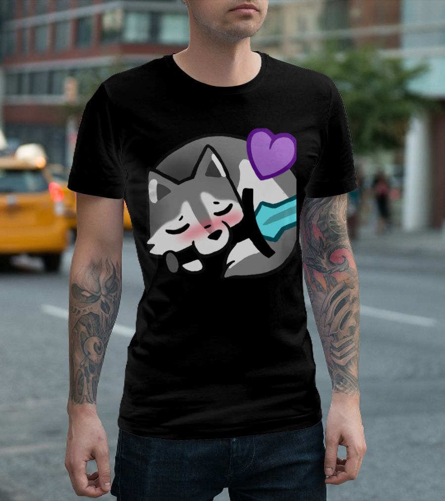 FhaeBae Cute Sleeping Fox With Sword And Purple Heart T-Shirt
