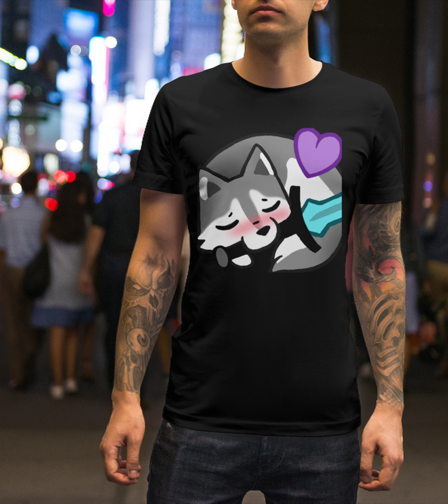 FhaeBae Cute Sleeping Fox With Sword And Purple Heart T-Shirt