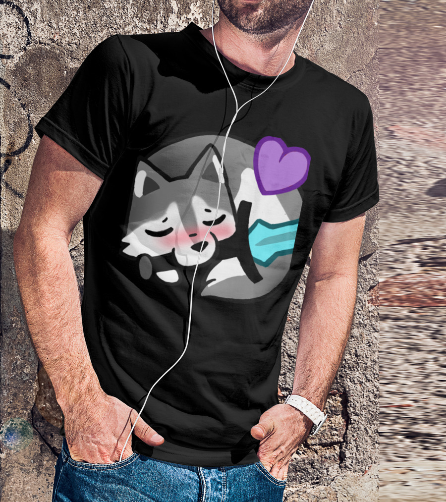 FhaeBae Cute Sleeping Fox With Sword And Purple Heart T-Shirt