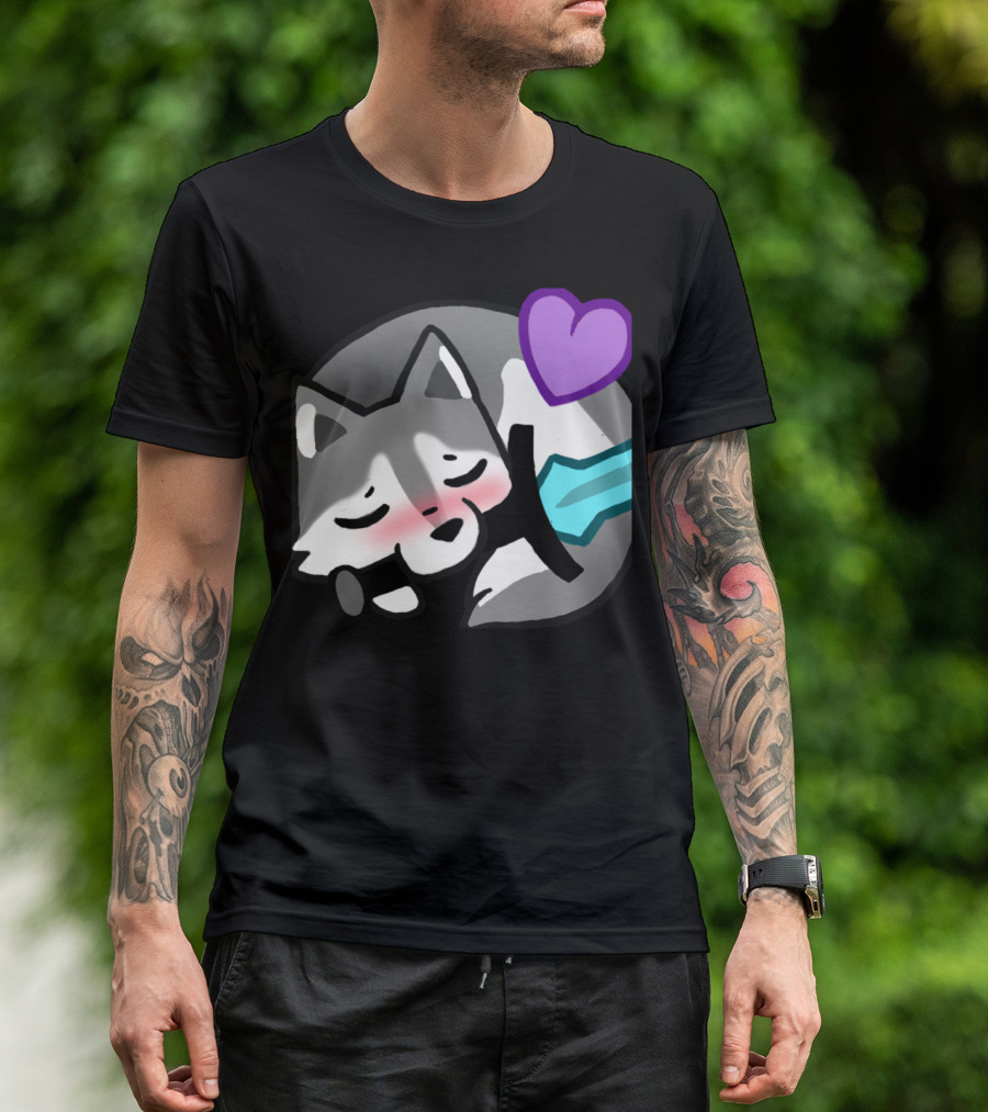 FhaeBae Cute Sleeping Fox With Sword And Purple Heart T-Shirt