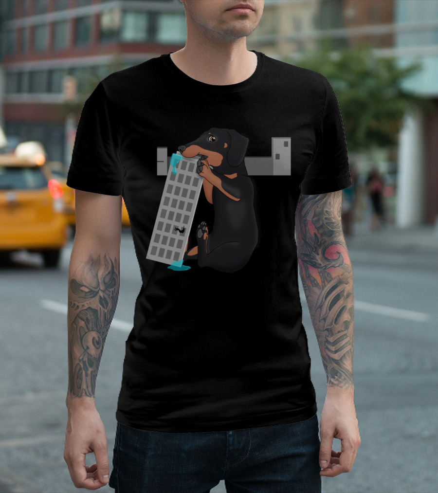 Attack of the Enormous Dachshund Devouring the City Skyscraper T-Shirt