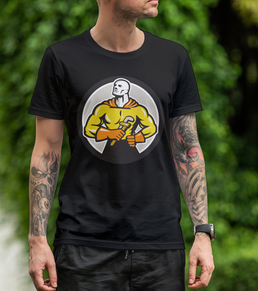 Plumber Superhero Monkey Wrench Circle Bold Comic T-Shirt