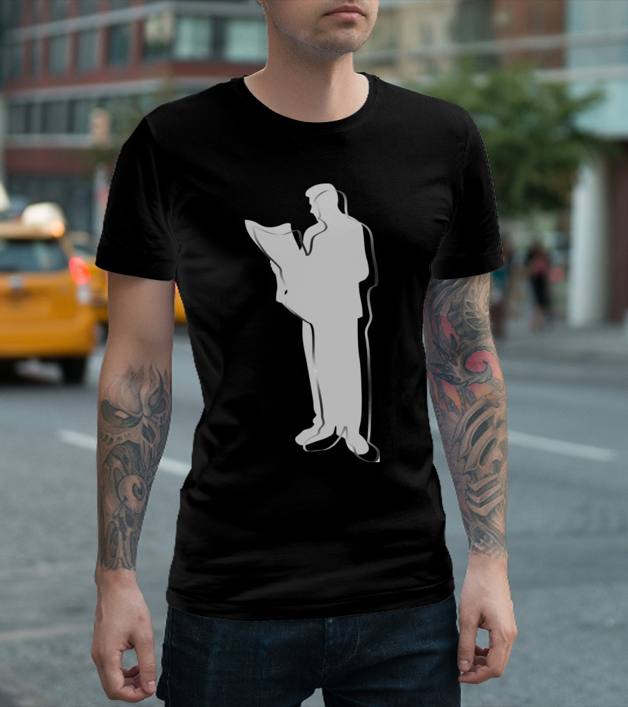 Reading Newspaper Silhouette Outline T-Shirt