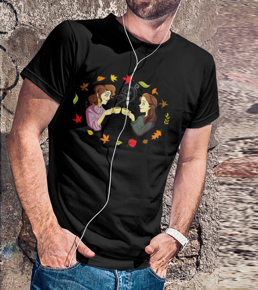 Girls Just Wanna Have Coffee Autumn Leaves Cozy Chatting Friends T-Shirt