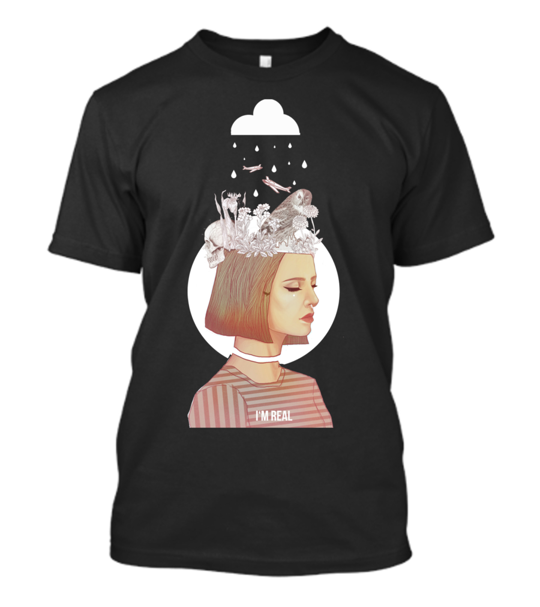 I'M REAL Surreal Floral Headspace With Striped Top T-Shirt