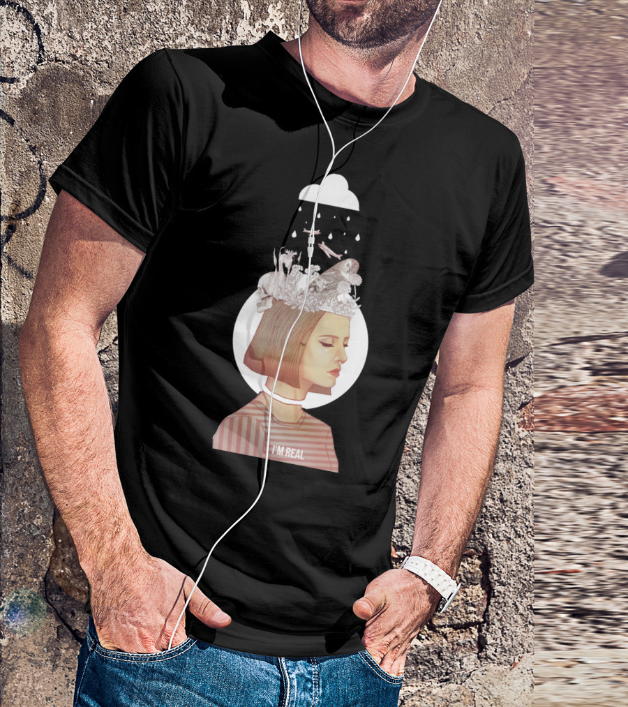 I'M REAL Surreal Floral Headspace With Striped Top T-Shirt