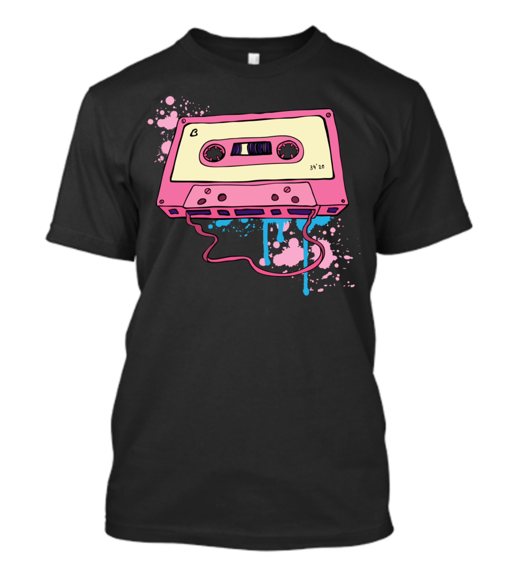 Retro Pink Audio Cassette With Paint Splatter T-Shirt