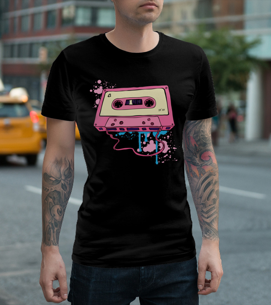 Retro Pink Audio Cassette With Paint Splatter T-Shirt