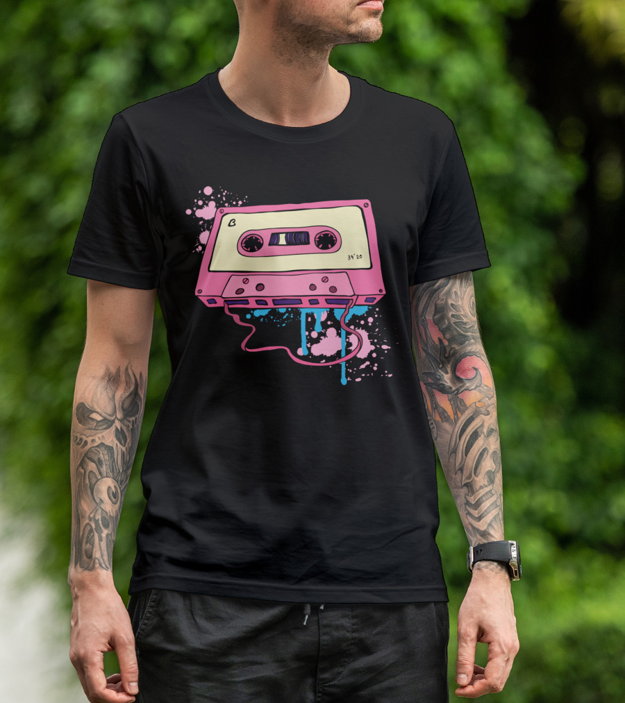 Retro Pink Audio Cassette With Paint Splatter T-Shirt