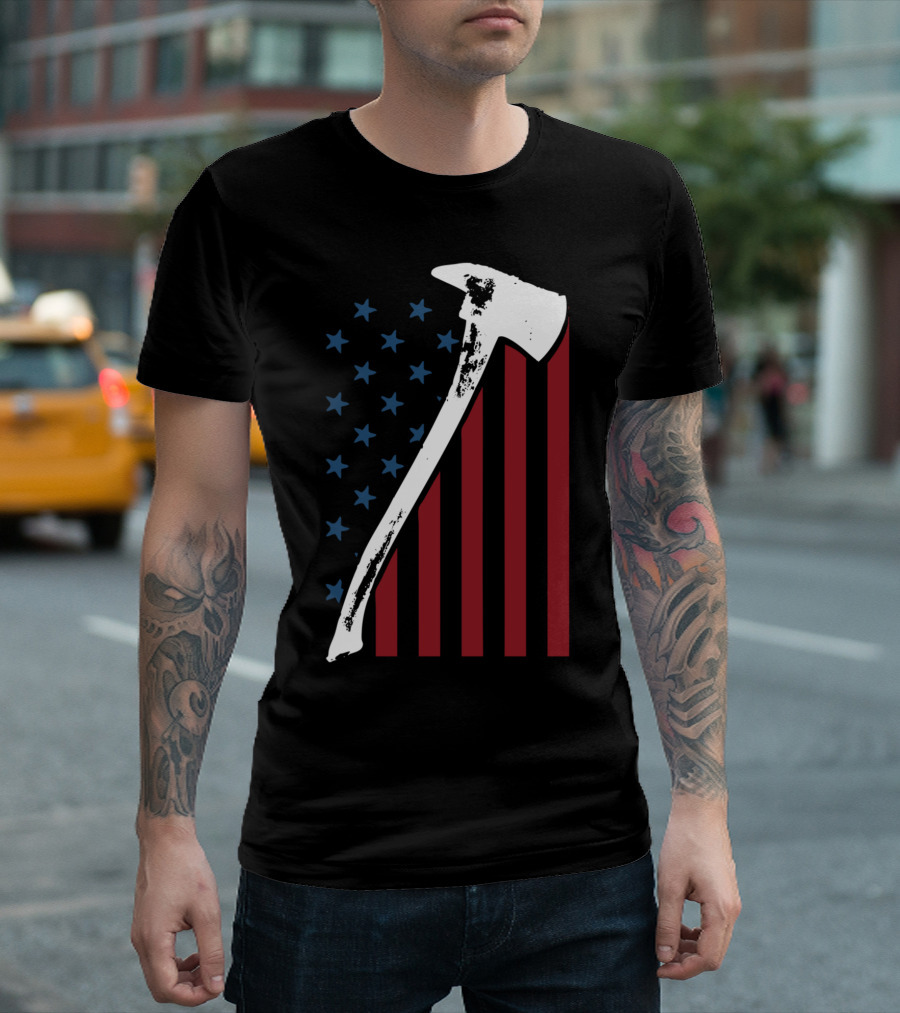 Firefighter Axe USA Flag T-Shirt