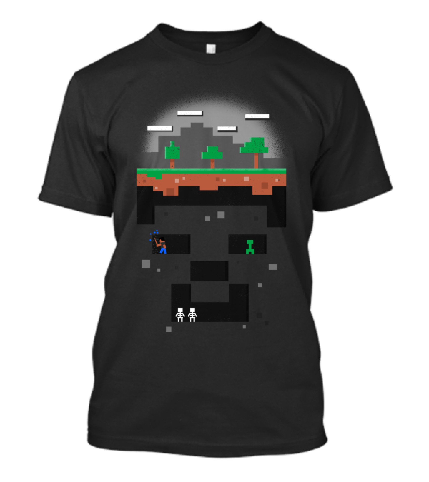 The Miner Pixel Art With Trees And Creeper T-Shirt