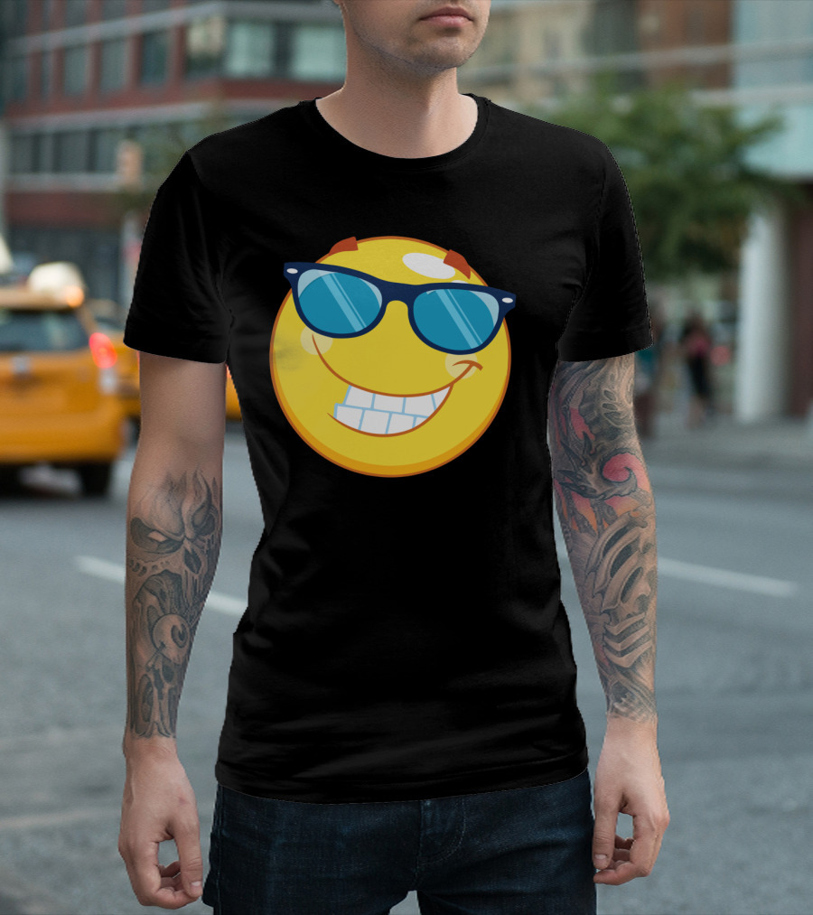 Cool Confident Smiley with Sunglasses Emoji T-Shirt