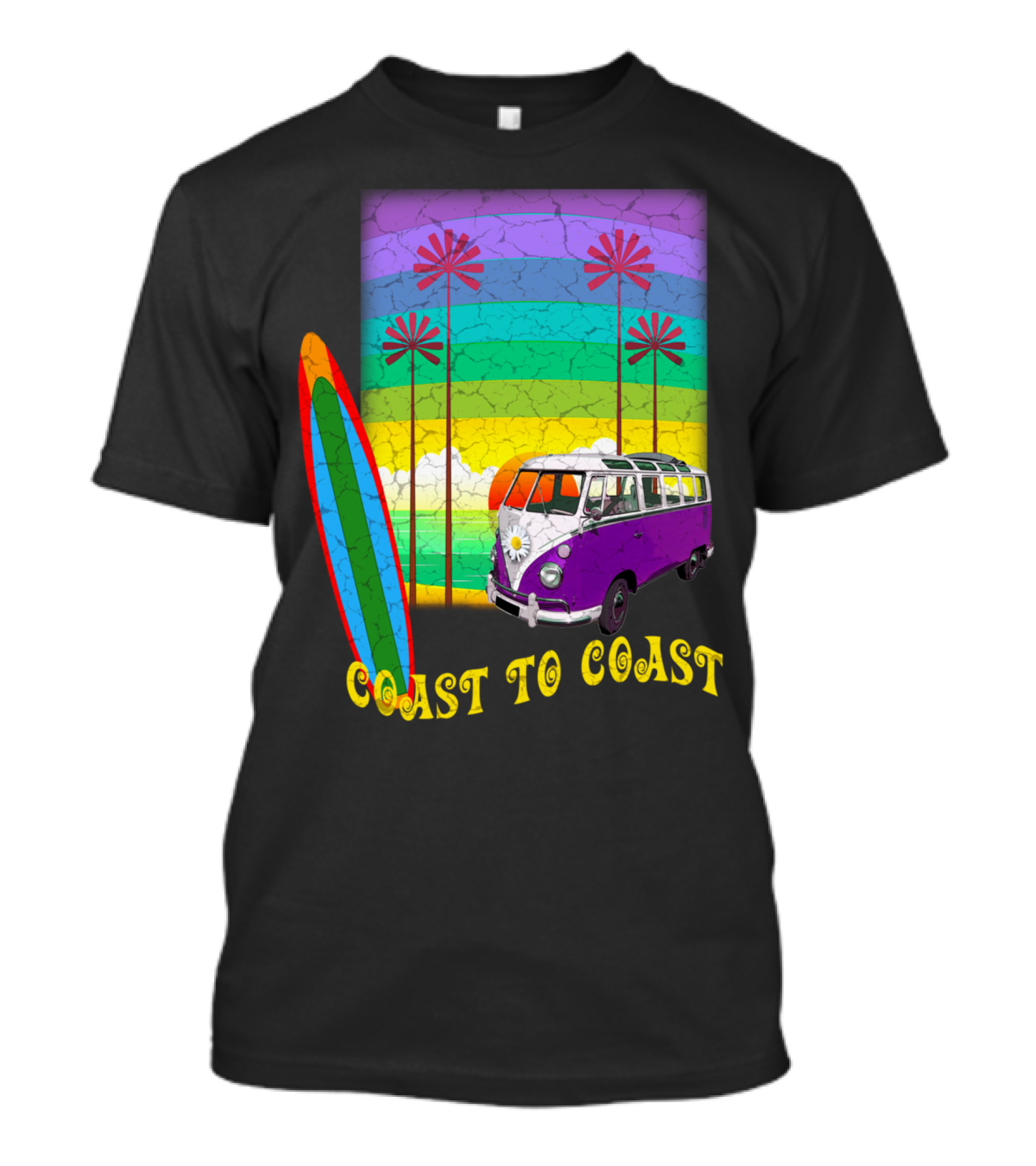 Coast To Coast Classic Surfing Van And Palm Trees Retro Vibes T-Shirt