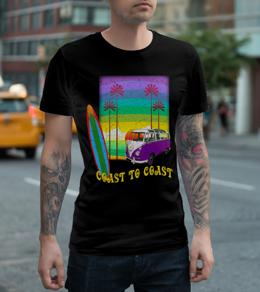 Coast To Coast Classic Surfing Van And Palm Trees Retro Vibes T-Shirt