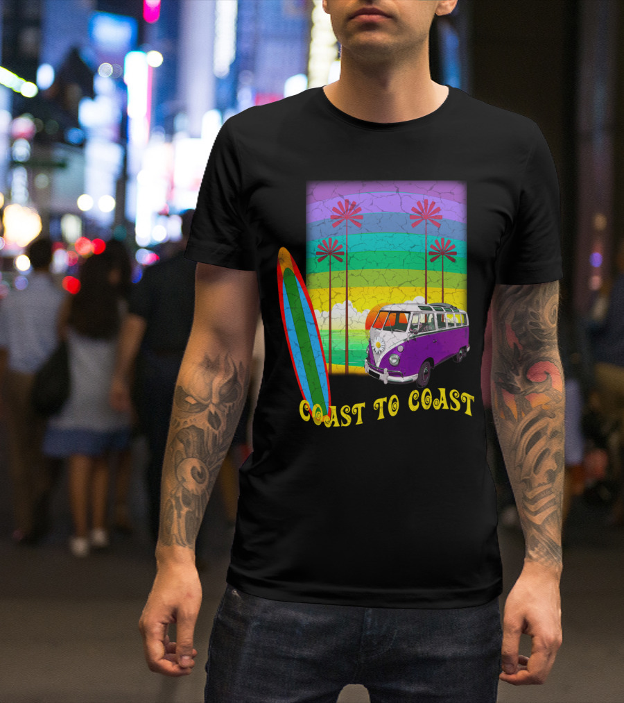 Coast To Coast Classic Surfing Van And Palm Trees Retro Vibes T-Shirt
