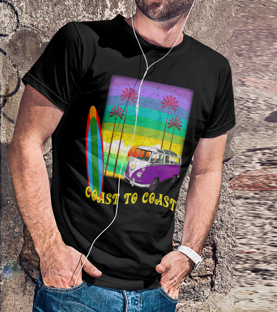 Coast To Coast Classic Surfing Van And Palm Trees Retro Vibes T-Shirt