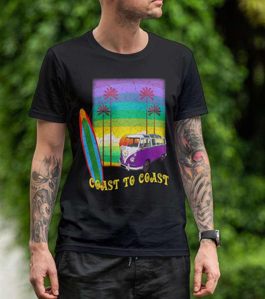 Coast To Coast Classic Surfing Van And Palm Trees Retro Vibes T-Shirt