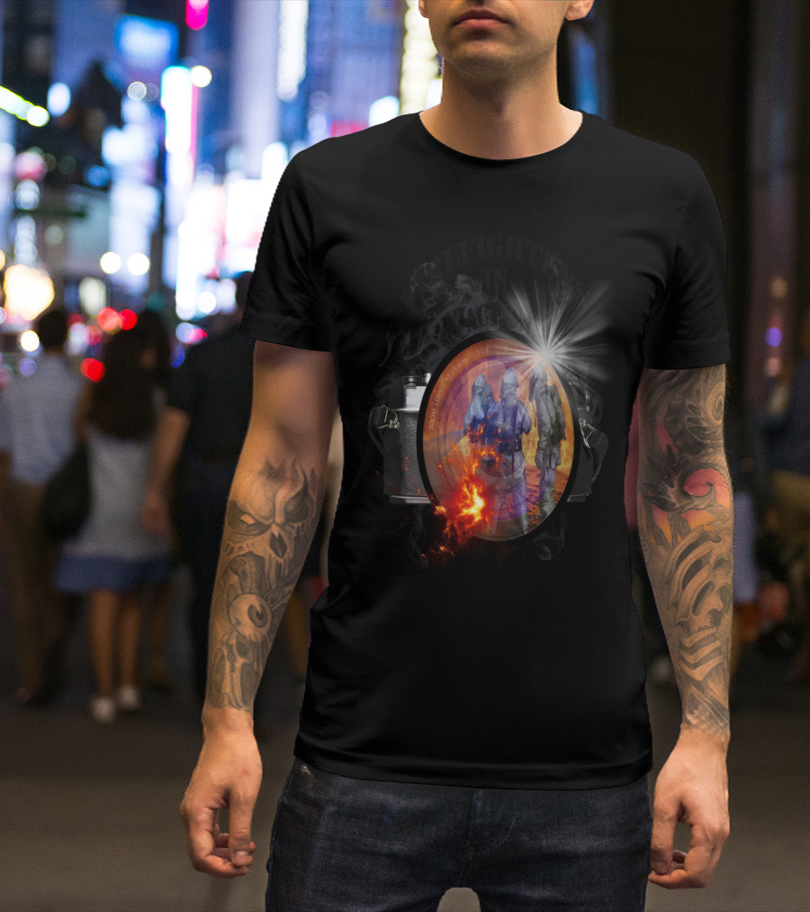 Firefighters In Action Camera Lens Reflection Blaze Explosion T-Shirt