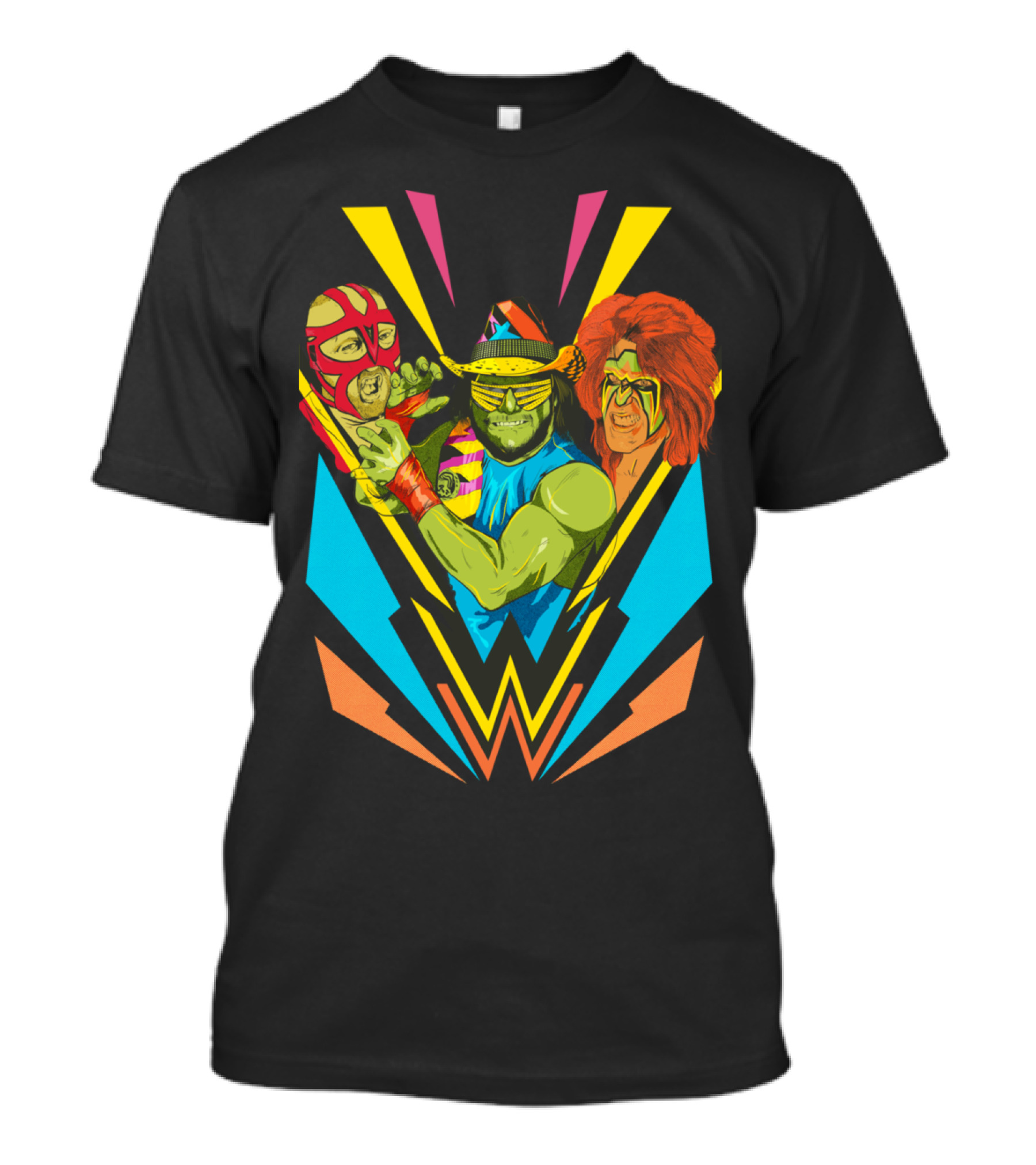 Classic Wrestlings Lucha Masked Stars And Colorful Lightning Icons T-Shirt