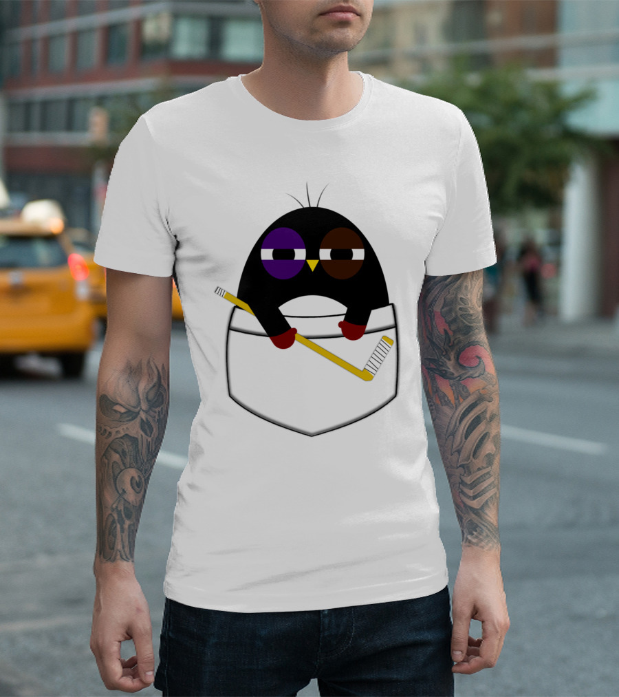 Pocket Hockey Penguin with Stick Playful T-Shirt