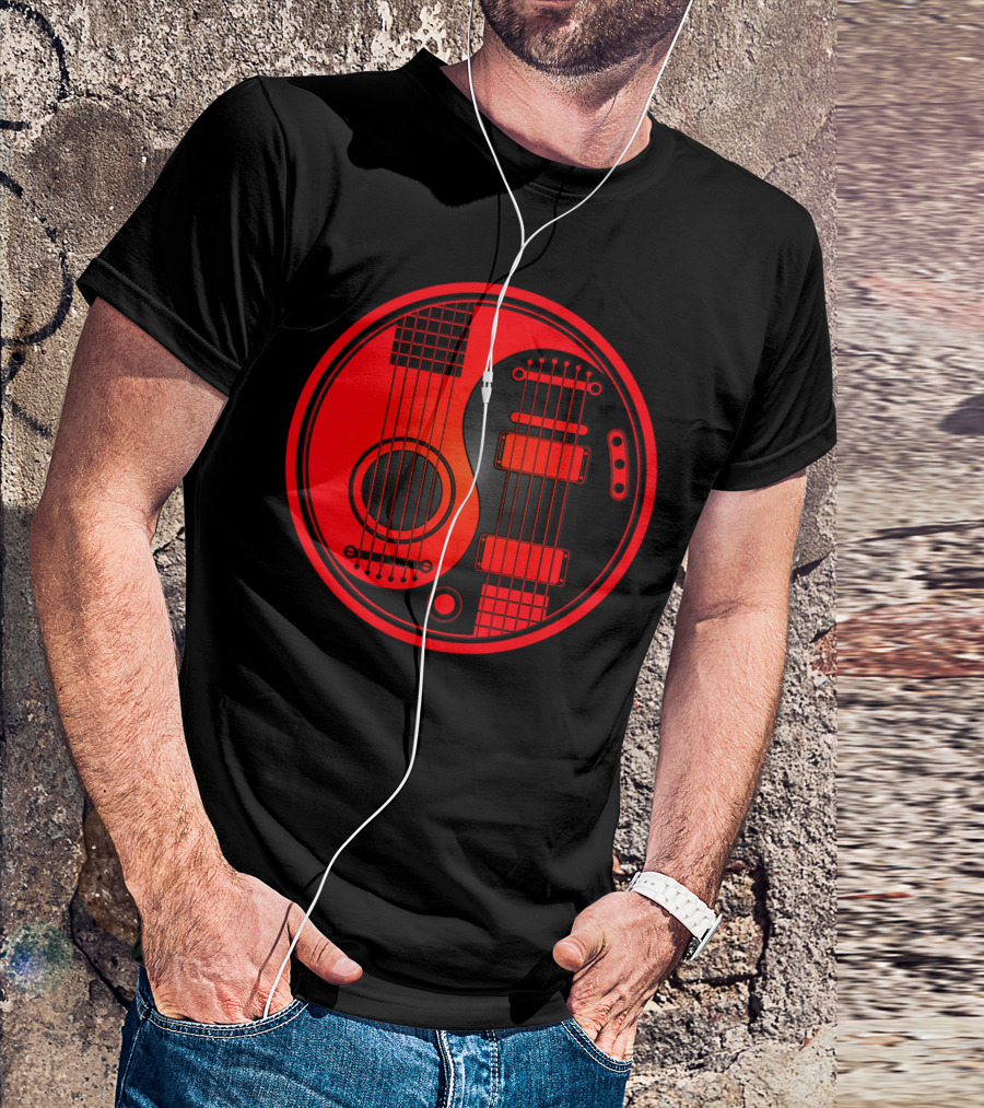 Red And Black Yin Yang Acoustic Electric Guitars T-Shirt