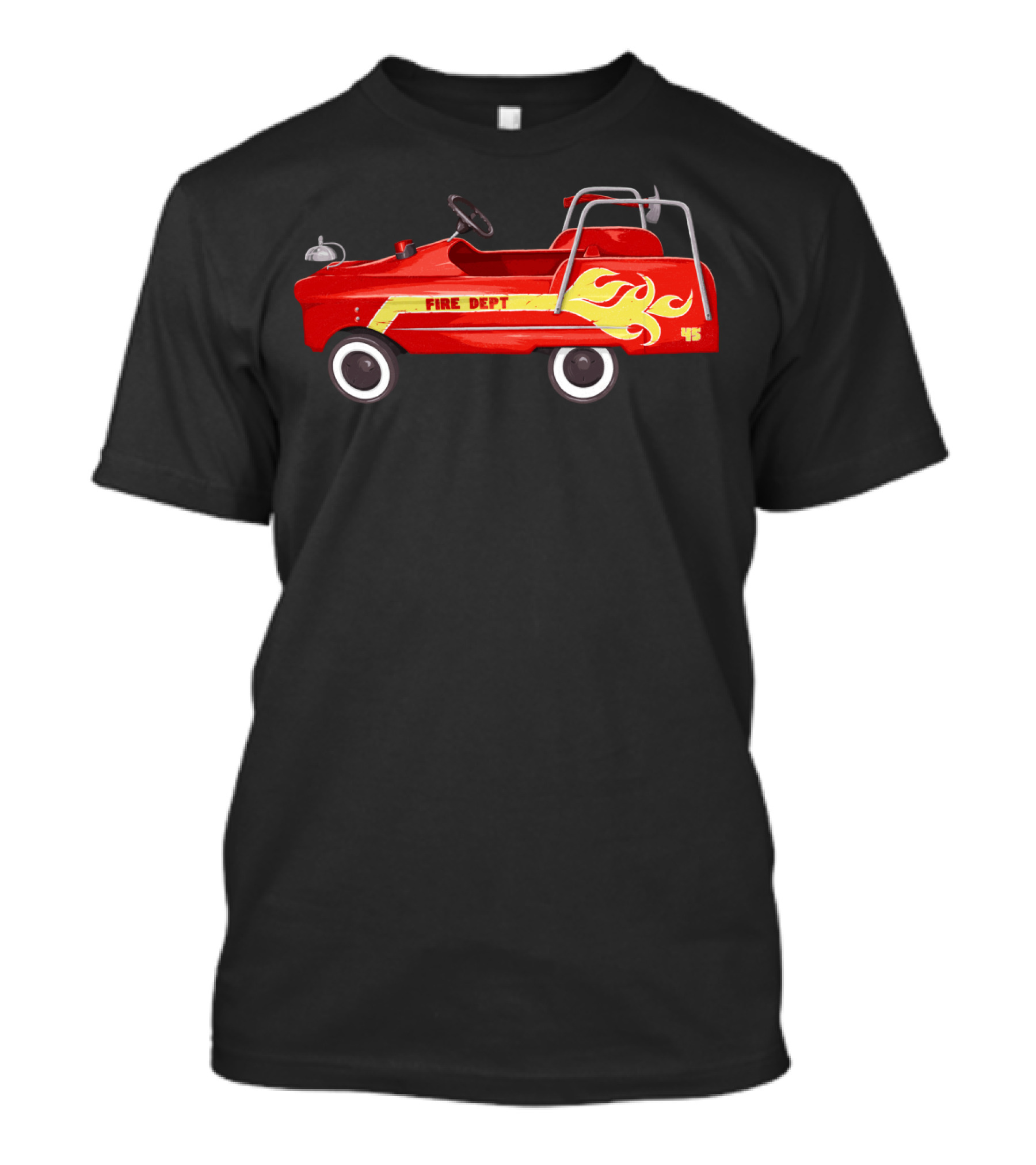 Fire Dept Firetruck 45 Retro Car With Flames T-Shirt