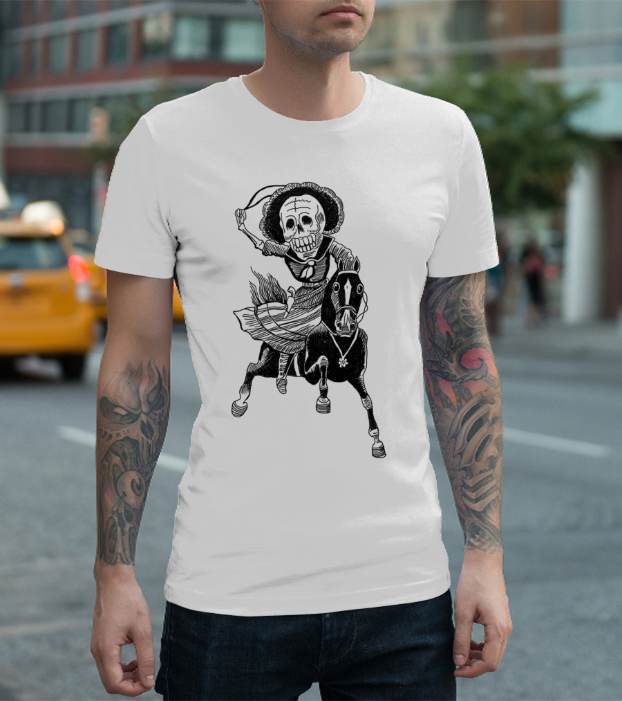 Adelita Skeleton Riding Horse Mexican Revolution T-Shirt