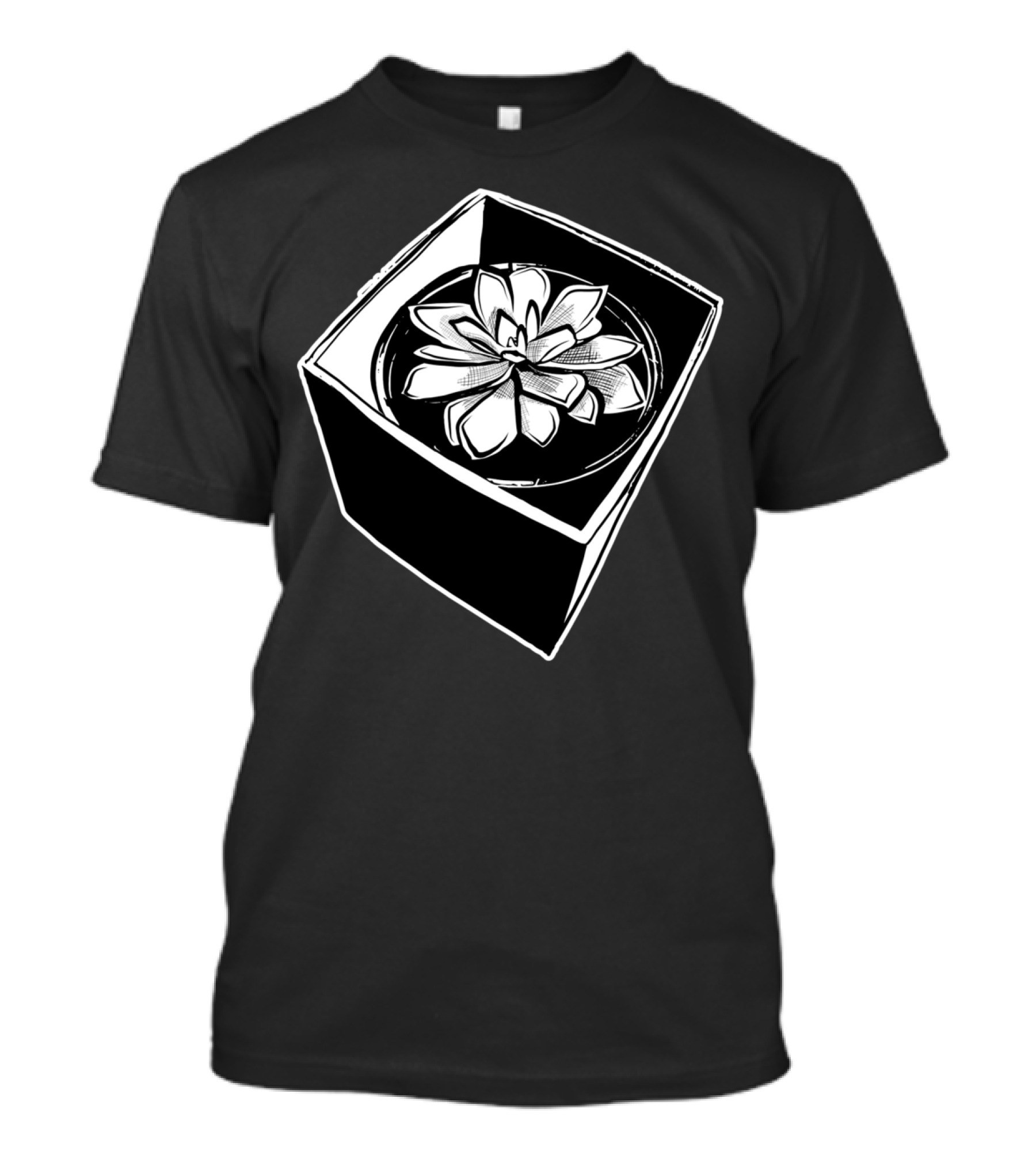 Black And White Striking Succulent Sketch In Planter Box T-Shirt